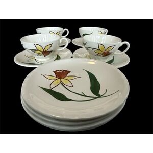 Lot Of 12 1940's Blue Ridge Southern Pottery Daffodil Pieces-4 Cups & 8 Saucers